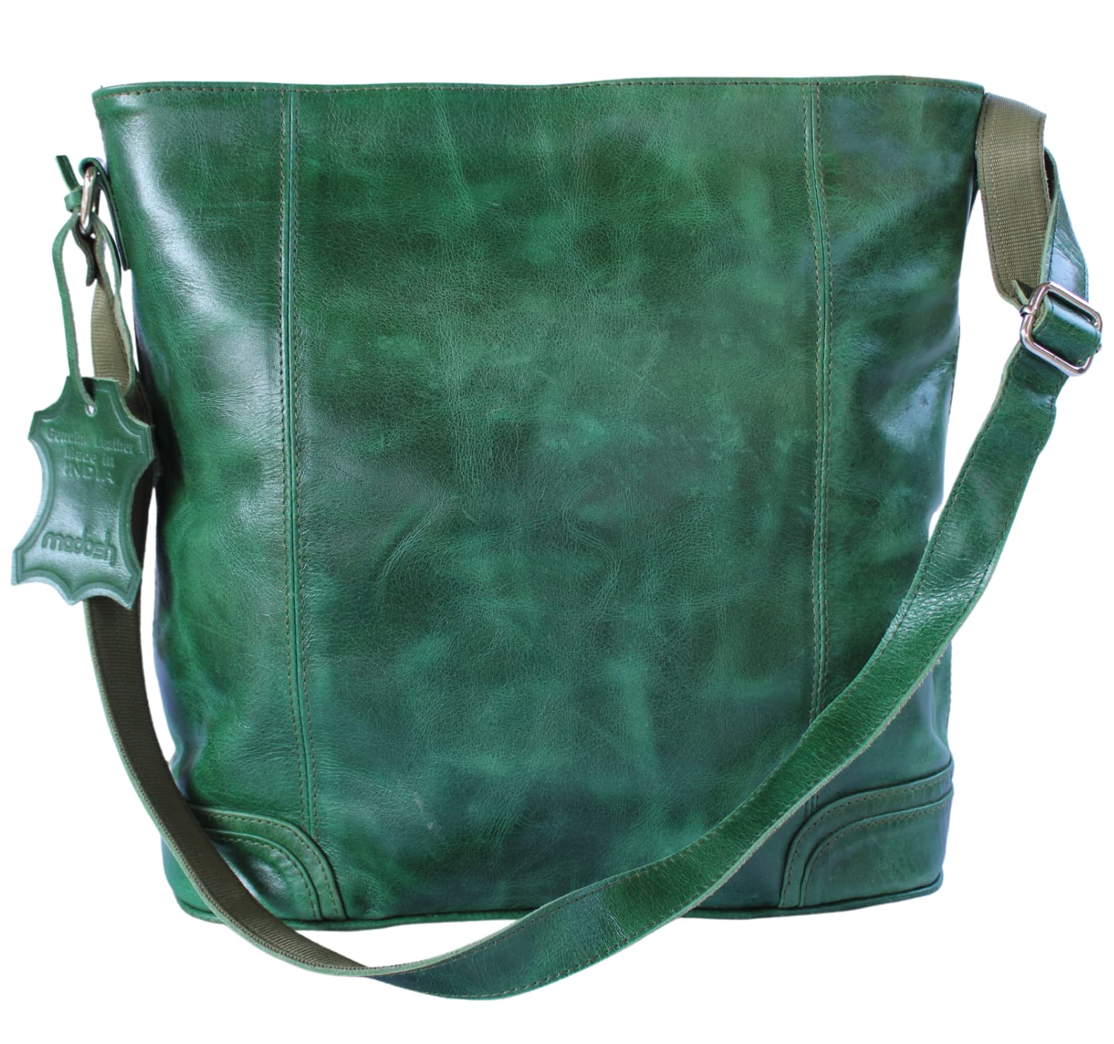  Women's Bucket Style Buffalo Leather Green Shoulder Crossbody Laptop Office Bag
